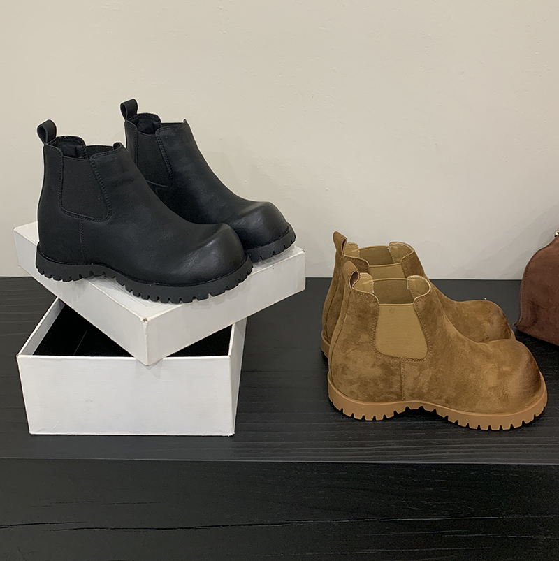 2025 New Style Height Increasing Slim Short Boots Women Retro Chelsea Boots Thick Sole Big Head Pipe Boots Versatile Fashion