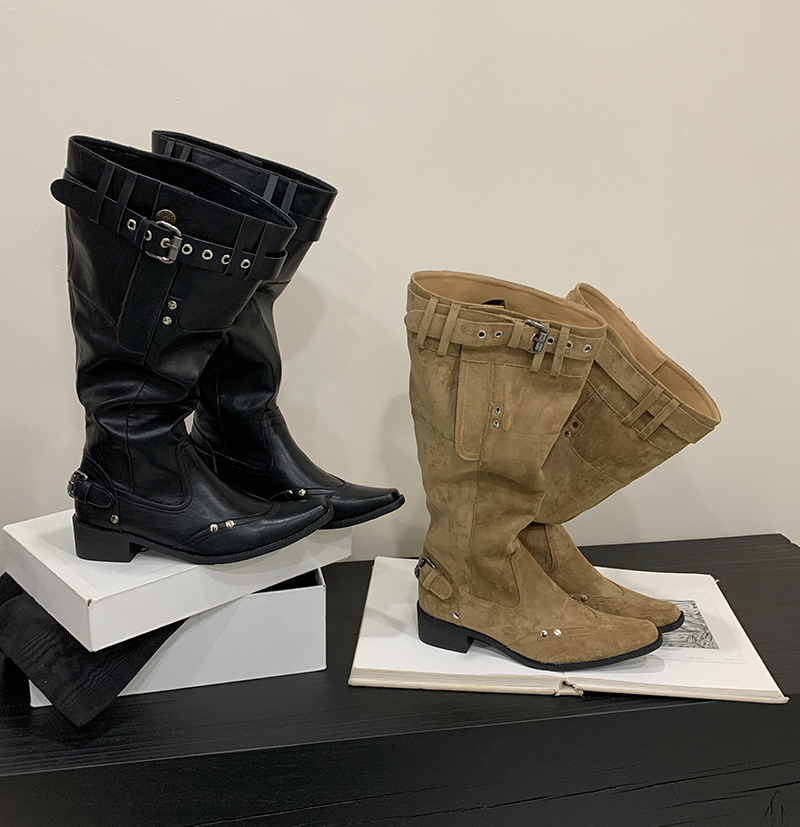 2025 New Style Wide Shaft Tall Boots for Women, Not Over Knee, Chunky Heel, Pointed Toe, Autumn Winter Retro Style
