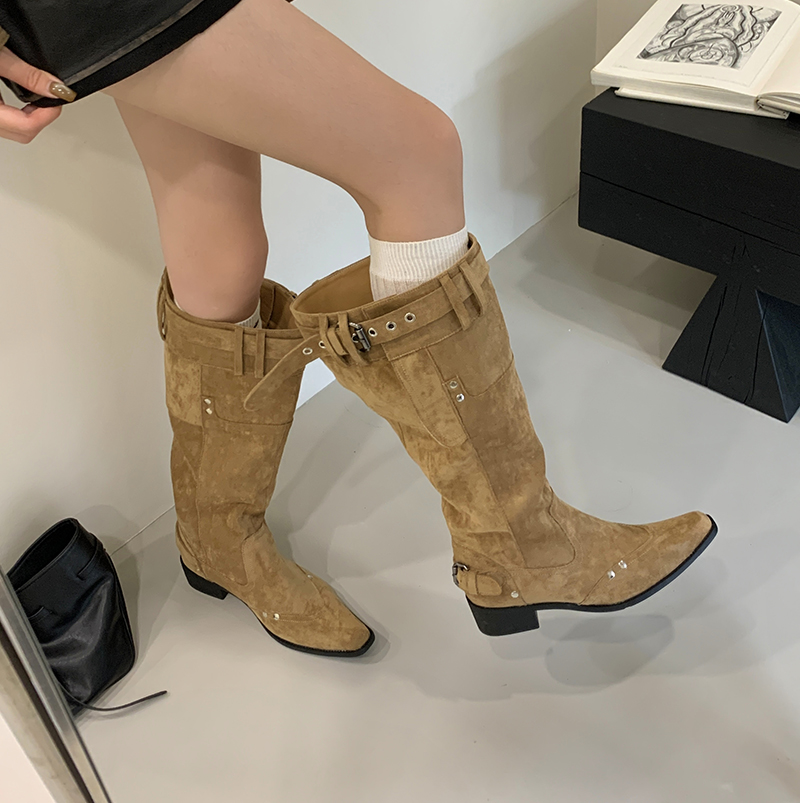 2025 New Style Wide Shaft Tall Boots for Women, Not Over Knee, Chunky Heel, Pointed Toe, Autumn Winter Retro Style - Image 3