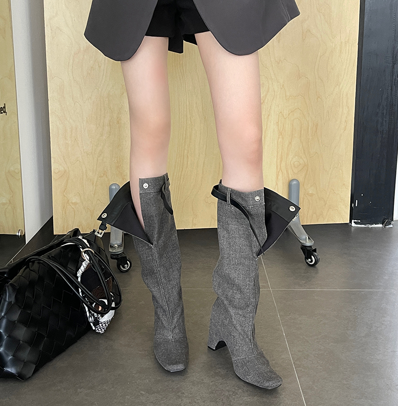 2025 New Western Cowboy Boots for Women High Top Knight Boots Retro Square Toe Chunky Heel - Image 3