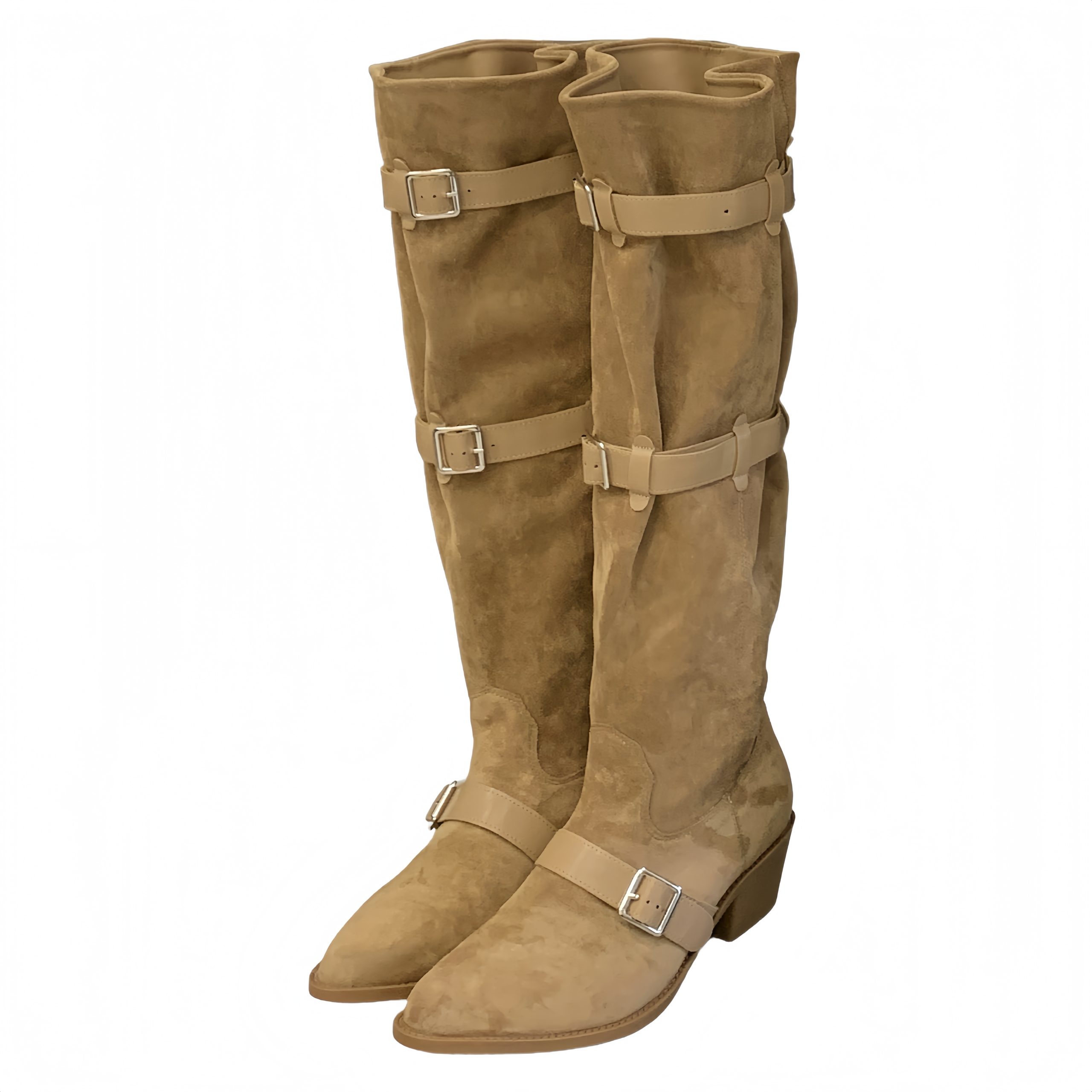 2025 New Western Style Wrinkled Loose Wide Boots Women Chunky Heel Fashion - Image 5