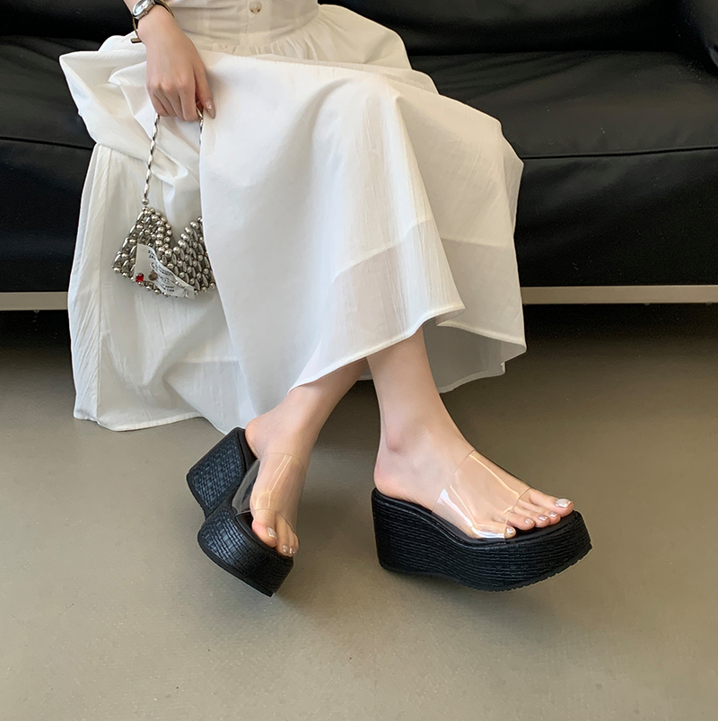 2026 Summer New Transparent Thick Sole Wedge Slippers for Women Platform Chunky Heel Height Increasing Fashion Versatile - Image 4