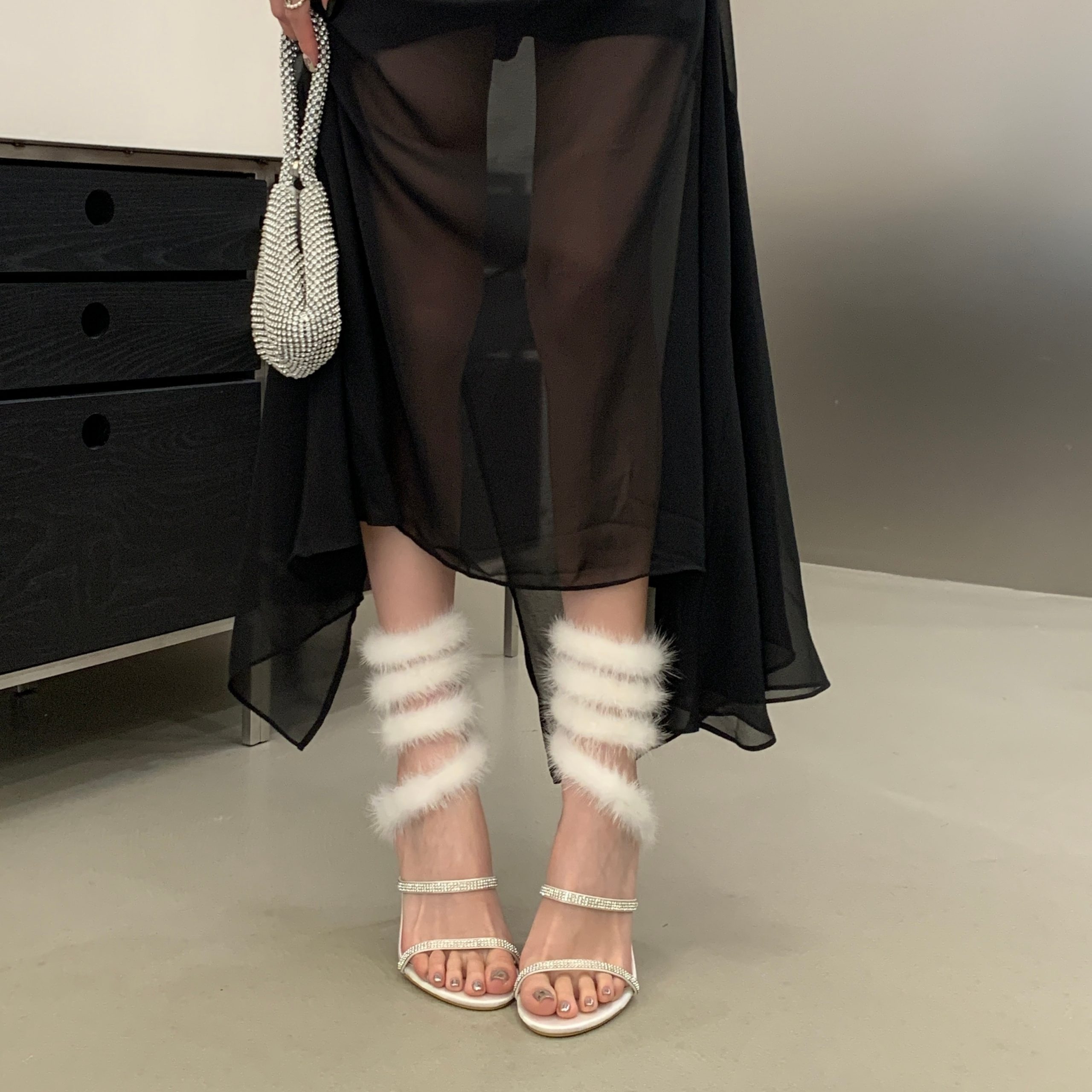 Crystal Rhinestone Wrapped Strappy High Heel Sandals for Women Summer New Style One-Strap Thin Heel Sexy Fairy Style - Image 3