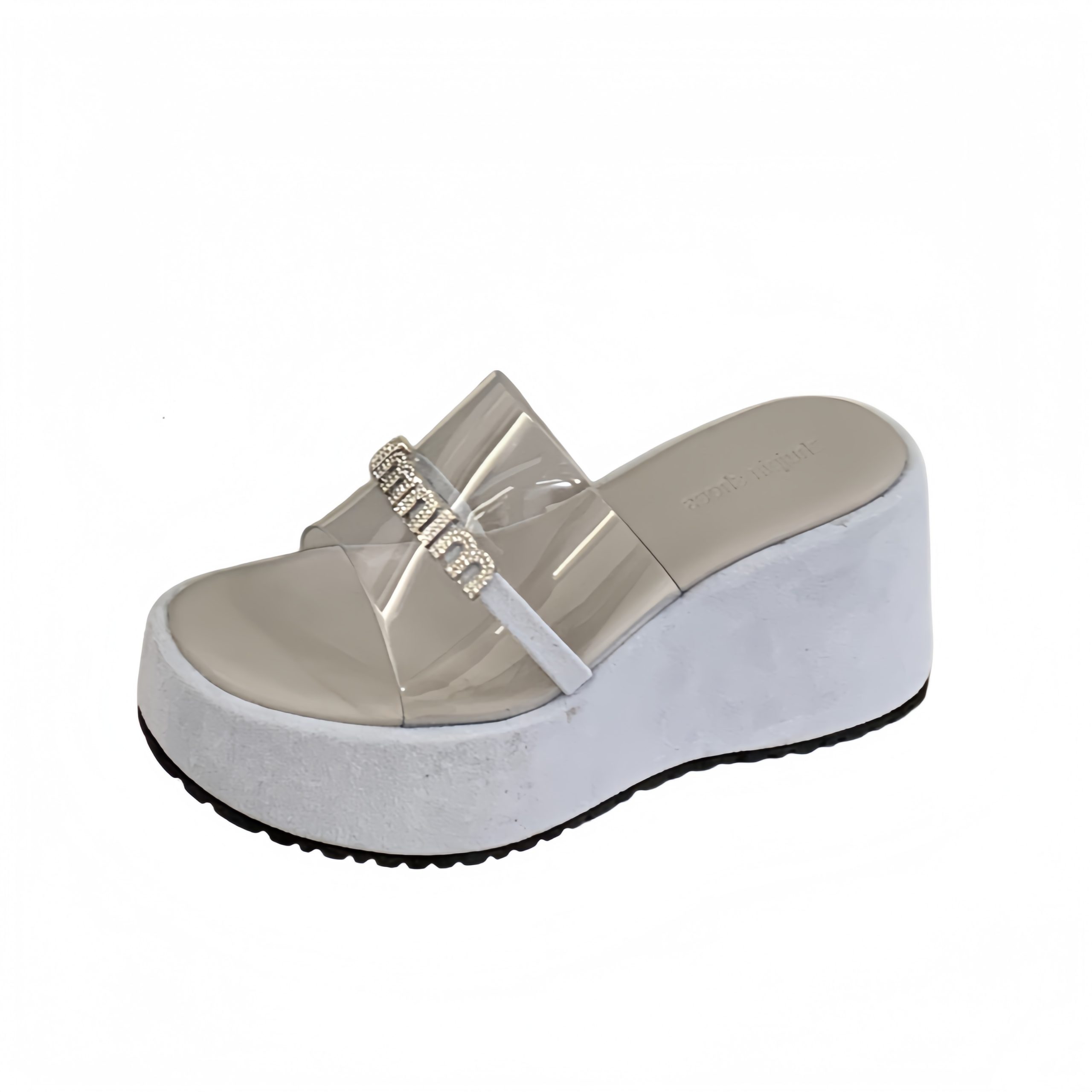 Elegant Rhinestone Transparent Slippers 2026 Summer New Style Chunky Sole Korean Version Transparent One-Strap Rhinestone Slippers - Image 5
