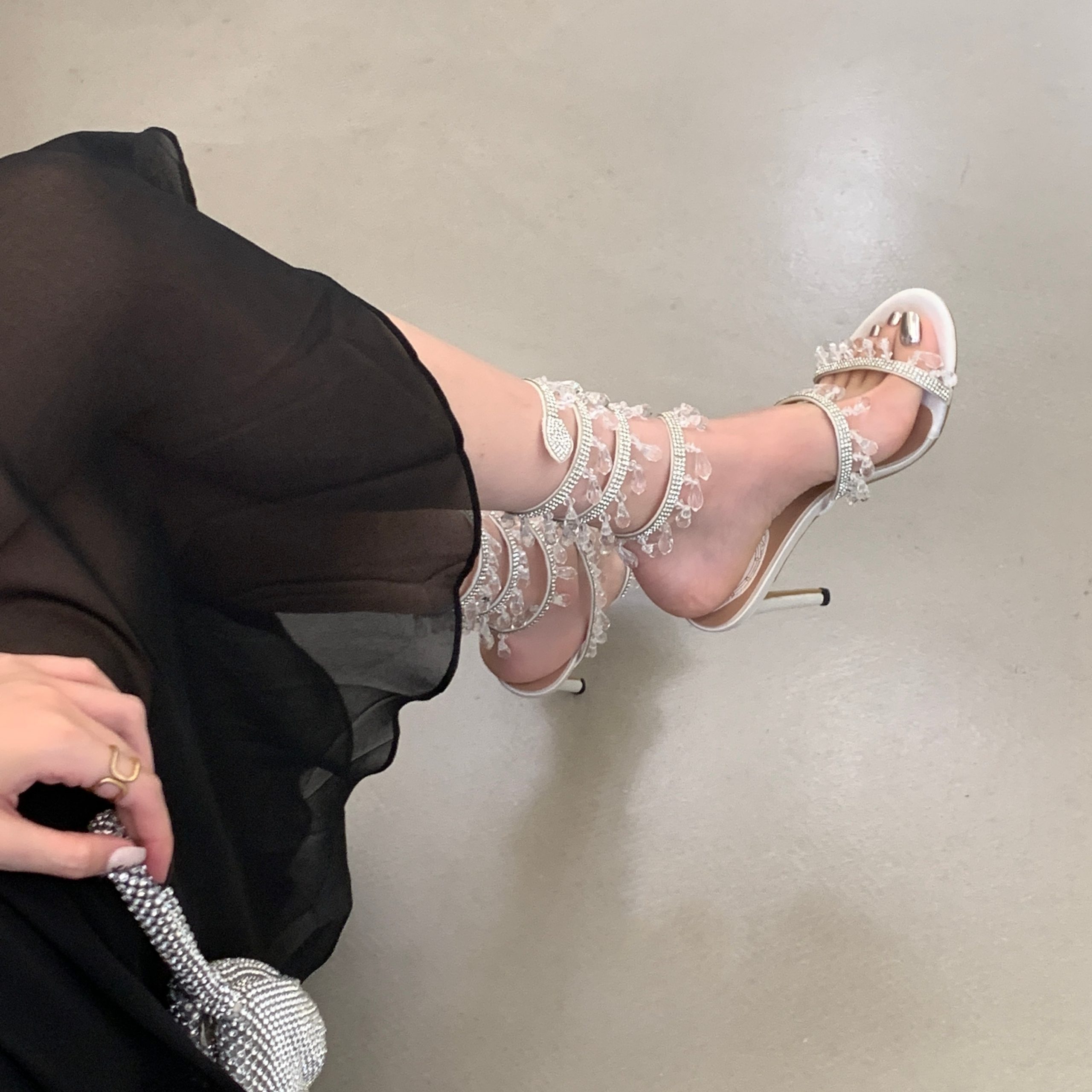 Heavy Crystal Tassel Snake Wrap High Heel Sandals Women Summer Open Toe Thin Heel Fairy Wedding Dress Match 42 - Image 3