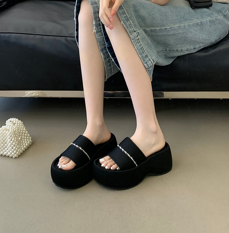 Zhuipin 2026 Summer New Hollow Fashion Stretch Fabric Boots Slip-On One-Strap Diamond Decor Platform Thick Sole - Image 4
