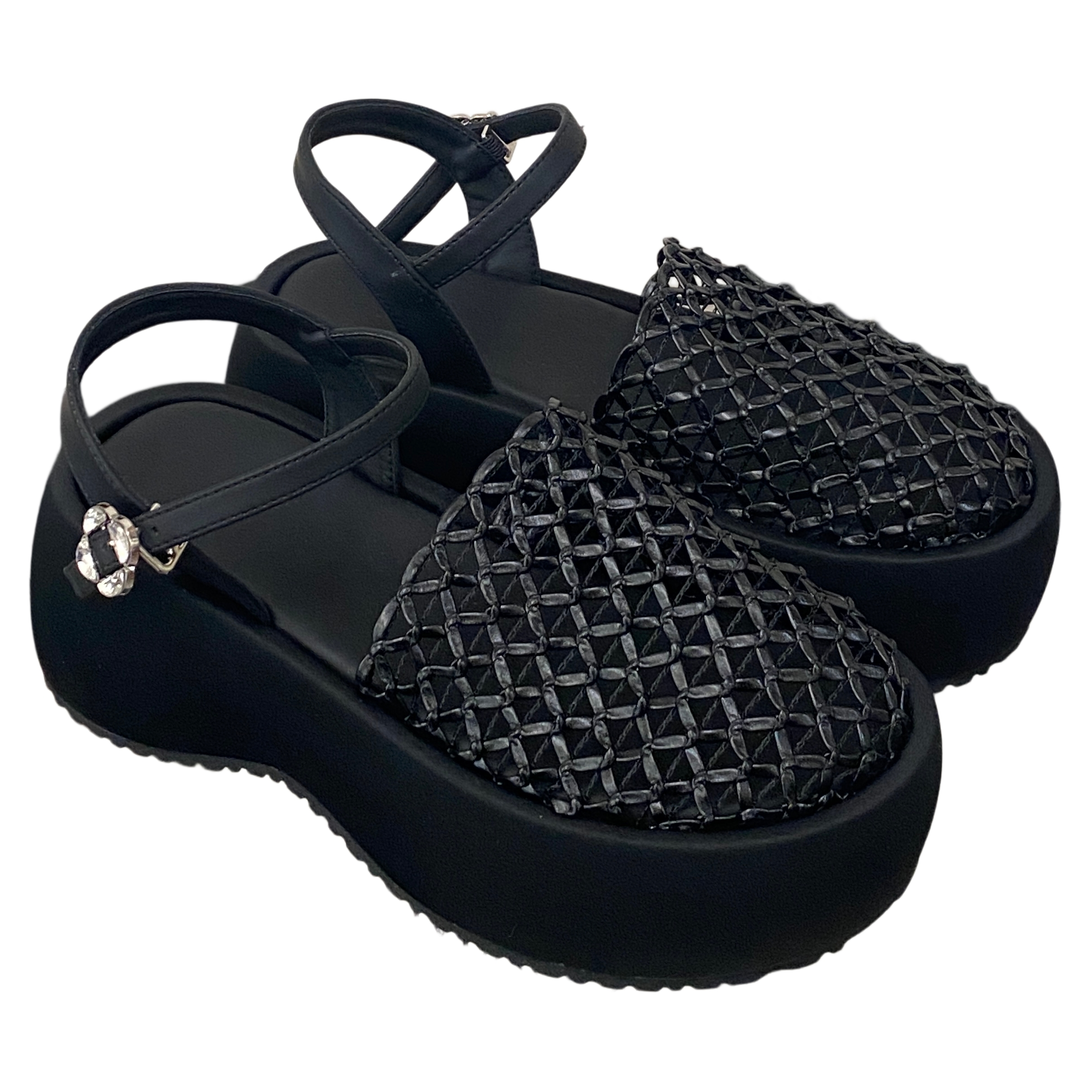 Zhuipin Chunky Sole Fishnet Woven Hollow Out 2026 New Style Platform One-Strap Ankle Strap Sandals - Image 5